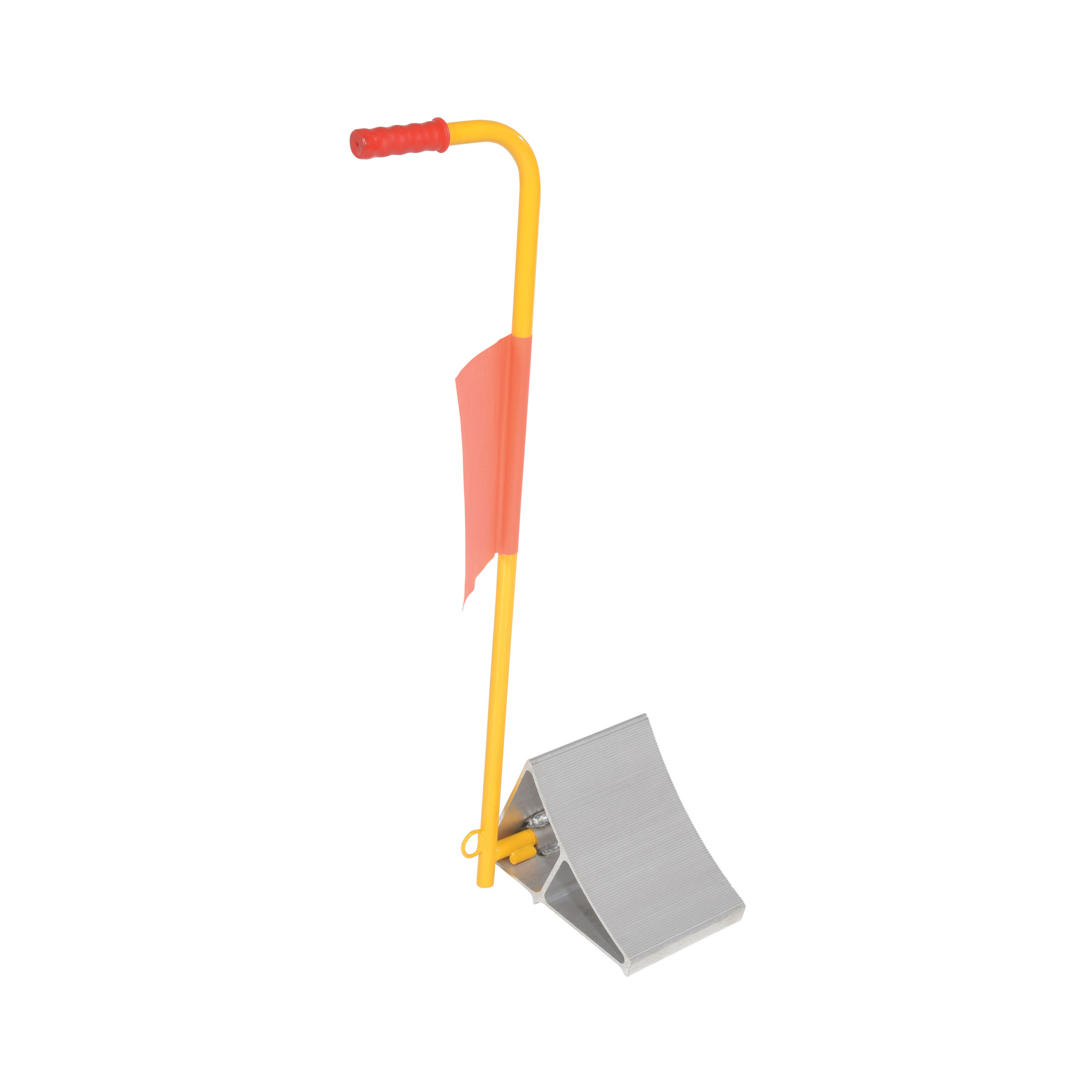Vestil Aluminum Wheel Chock with Handle and Flag - 7in. Width, 7.688in. Height, Serrated Top, Model# EALUM-7-H-FL